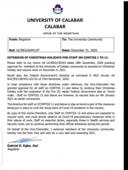 unical notice to staff