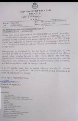 unical staff resumption