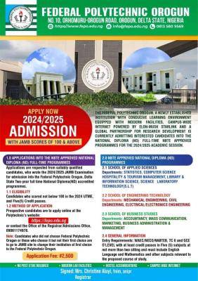 Fed Poly Orogun Post UTME Screening Exercise for 2024/2025 Session