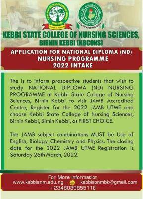 Kebbi State College of Nursing and Midwifery (KEBBISNM) Notice to Nursing ND Applicants