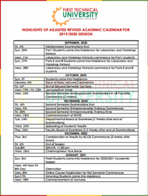 first technical university academic calendar